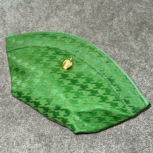 VTG Christian Dior 90’s Green Houndstooth Makeup Bag Cosmetic Case Pouch Clutch - Picture 3 of 10